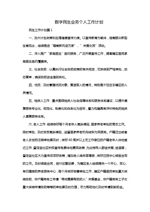 数字民生业务个人工作计划