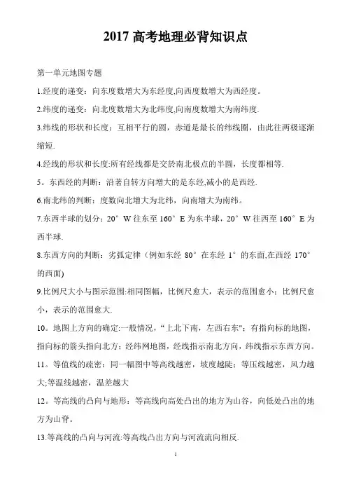 2019高考地理必背知识点(艺术生)