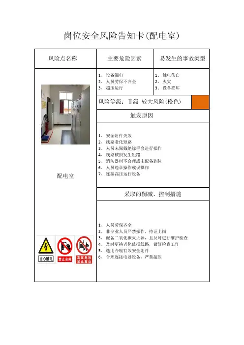 岗位安全风险告知卡(配电室)