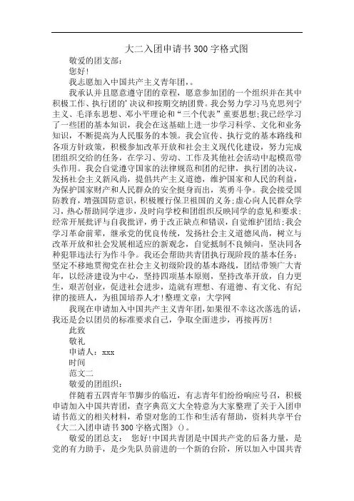 大二入团申请书格式图