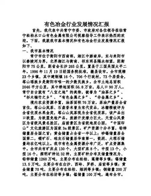 有色冶金行业发展情况汇报