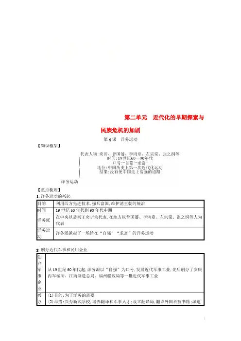 八年级历史上册第二单元近代化早期探索与民族危机加剧第4课洋务运动知识点总结新人教版