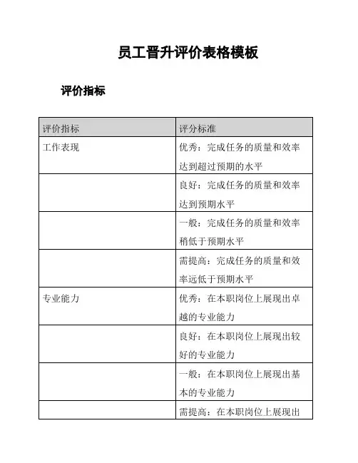 员工晋升评价表格模板