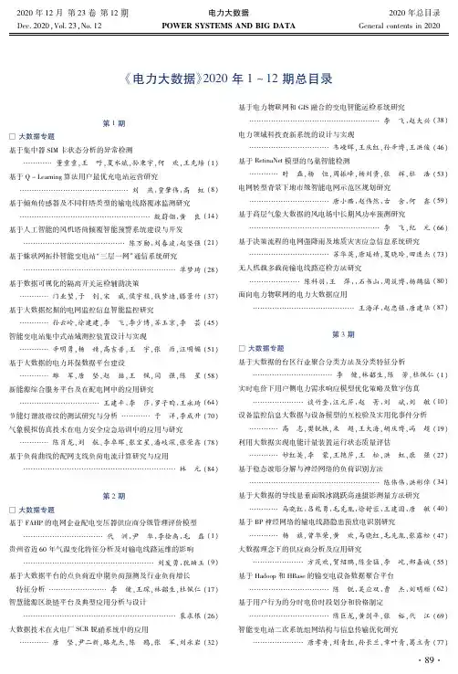 《电力大数据》2020年1-12期总目录