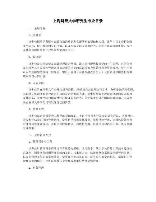 上海财经大学研究生专业目录