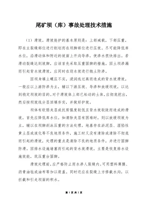 尾矿坝(库)事故处理技术措施