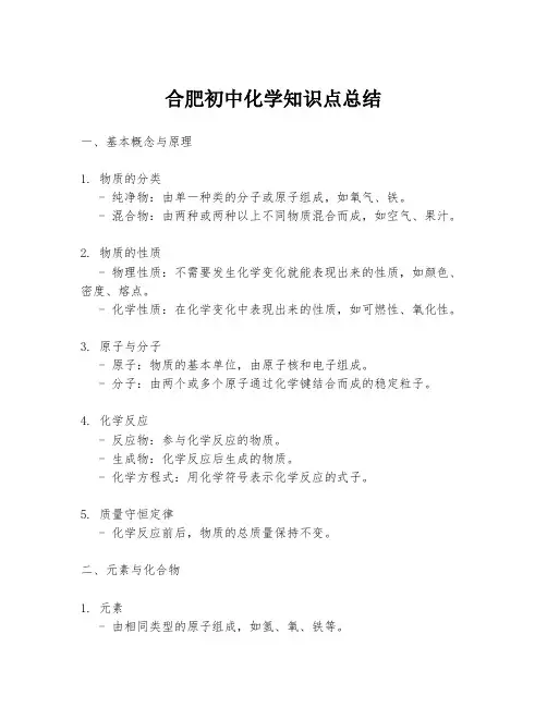 合肥初中化学知识点总结