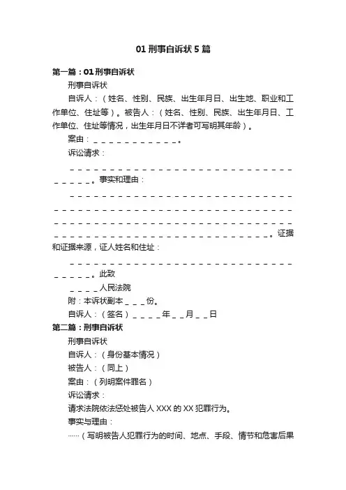 01刑事自诉状5篇