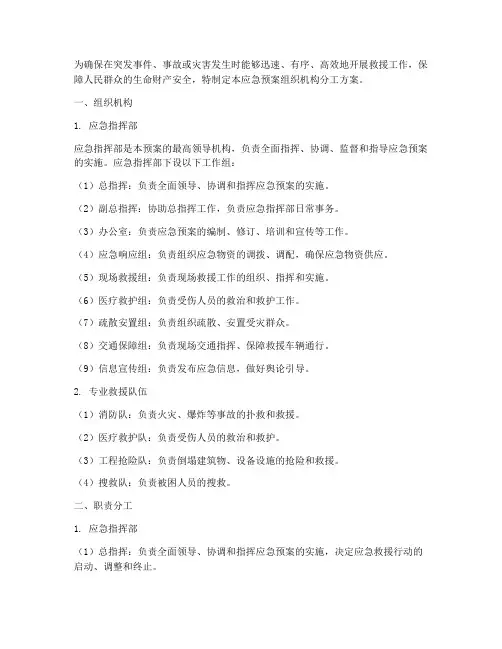 应急预案组织机构分工