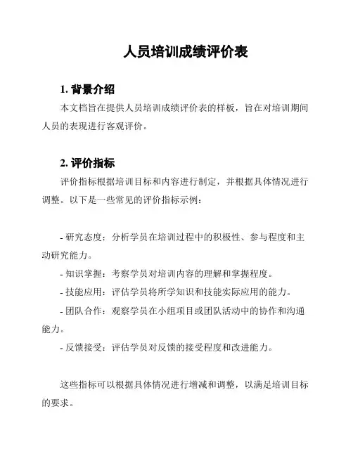 人员培训成绩评价表