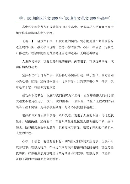关于成功的议论文800字[成功作文范文800字高中]
