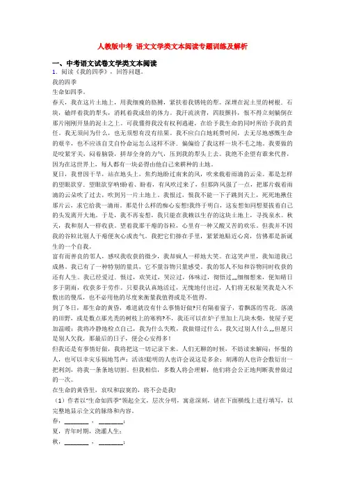 人教版中考 语文文学类文本阅读专题训练及解析