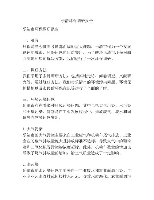 乐清环保调研报告