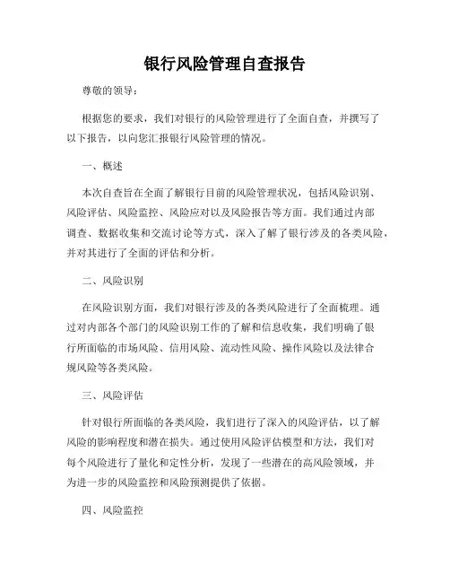 银行风险管理自查报告