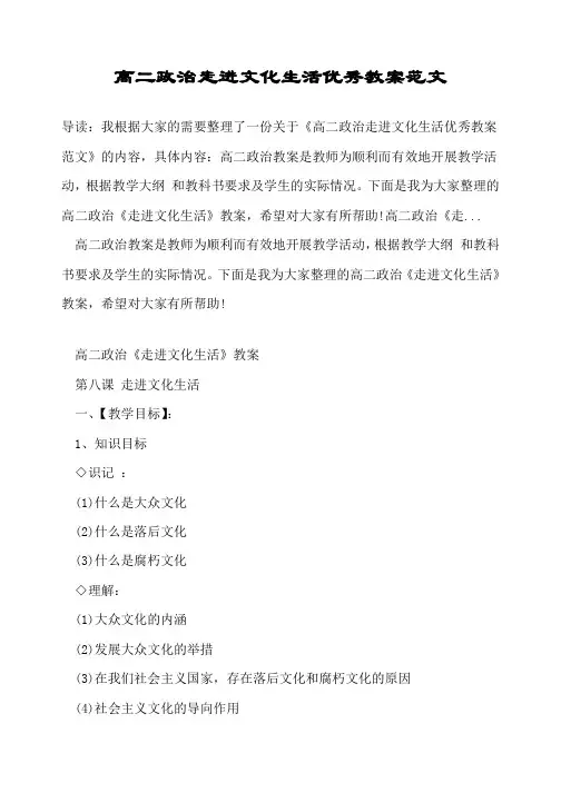 高二政治走进文化生活优秀教案范文