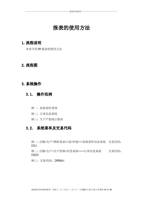 上海震旦家具有限公司SAP实施专案-报表的使用方法