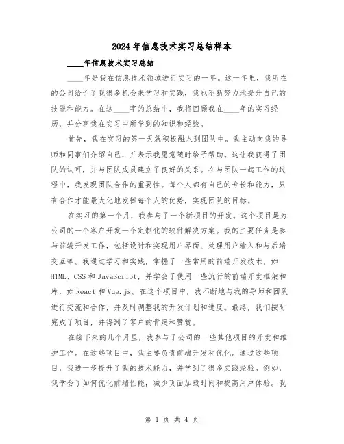 2024年信息技术实习总结样本（2篇）