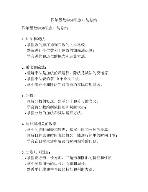 四年级数学知识点归纳总结