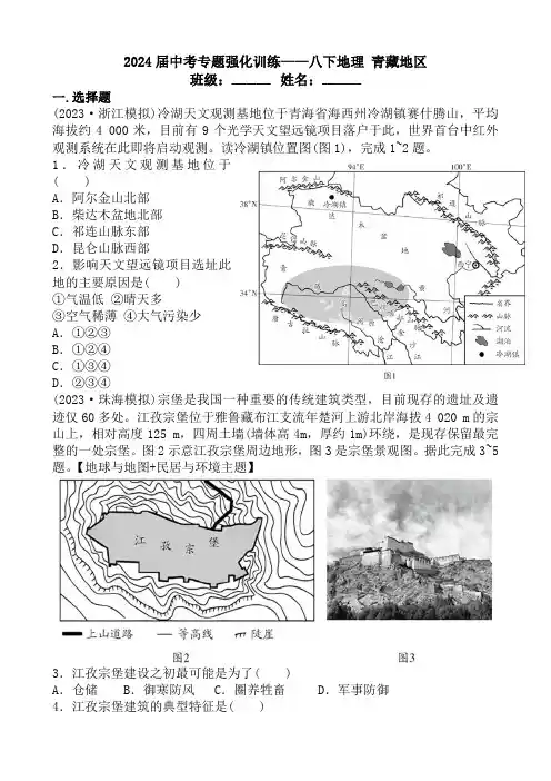 中考地理复习专题十九练习青藏地区(1)