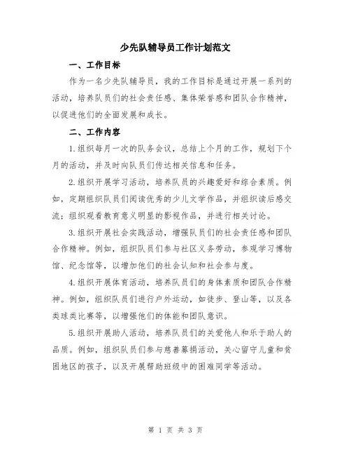 少先队辅导员工作计划范文