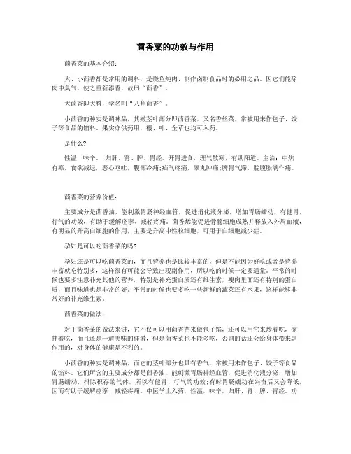 茴香菜的功效与作用