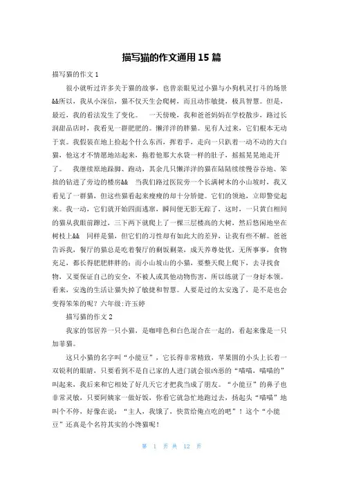描写猫的作文通用15篇