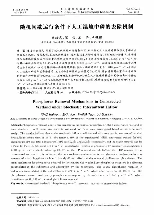 随机间歇运行条件下人工湿地中磷的去除机制