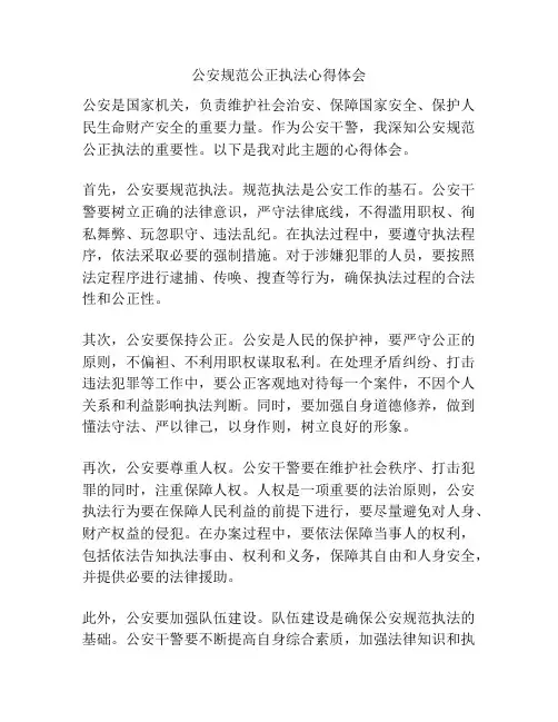 公安规范公正执法心得体会