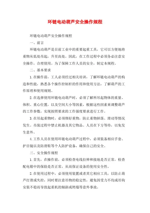 环链电动葫芦安全操作规程