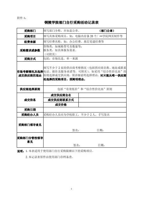 部门自行采购活动记录表