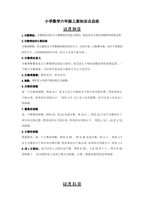 人教版小学数学六年级上册知识点总结