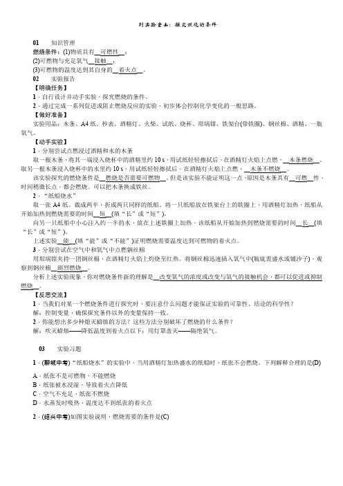 人教版九年级上册化学：第五单元   到实验室去：探究燃烧的条件