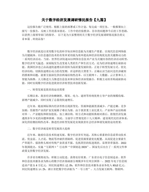 关于数字经济发展调研情况报告【九篇】