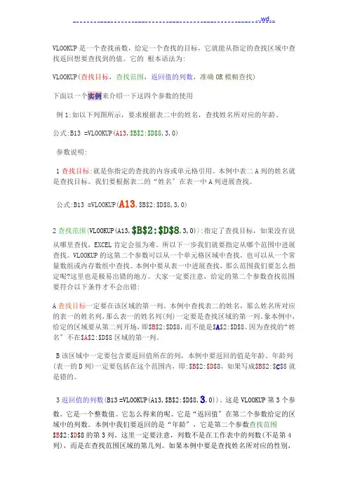 在EXCEL中VLOOKUP函数的使用方法大全