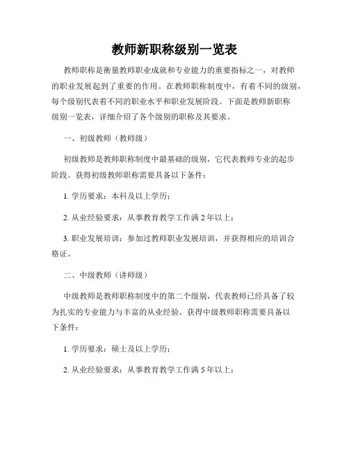 教师新职称级别一览表