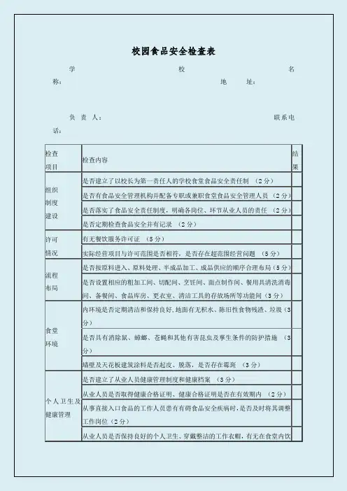 校园食品安全检查表