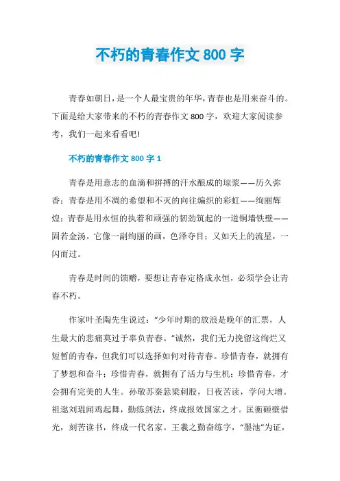 不朽的青春作文800字