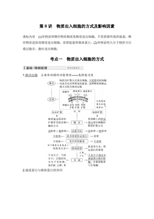 高考生物总复习物质出入细胞的方式及影响因素课件讲义练习题