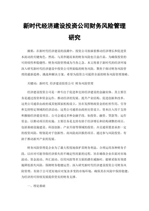 新时代经济建设投资公司财务风险管理研究