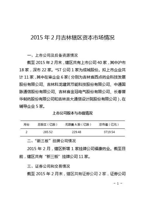 2015年2月吉林辖区资本场情况