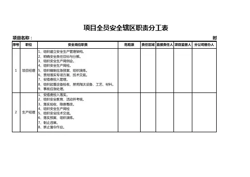 项目全员安全辖区职责分工表