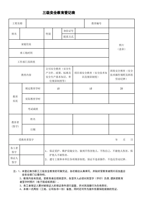 建筑施工三级教育示范文本