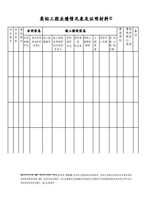 项目投标工程业绩情况表及证明材料