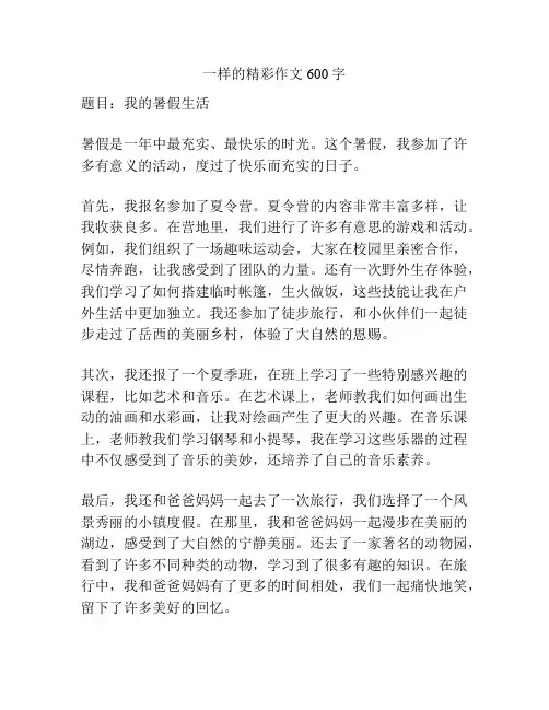 一样的精彩作文600字
