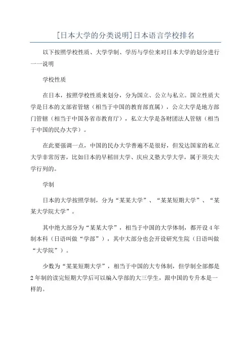 [日本大学的分类说明]日本语言学校排名