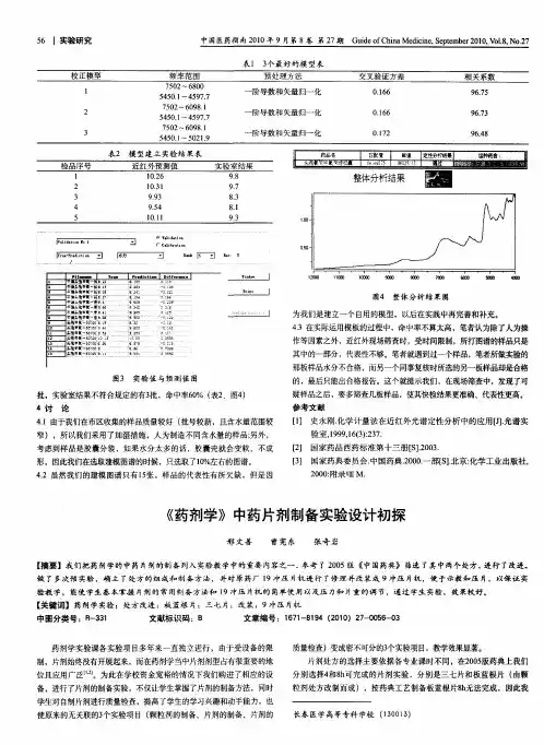 《药剂学》中药片剂制备实验设计初探