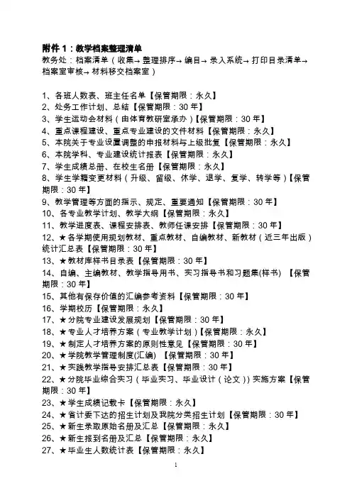 教学档案整理清单