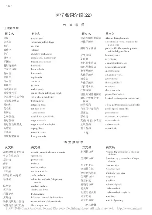 寄生虫名词中英对照(一)