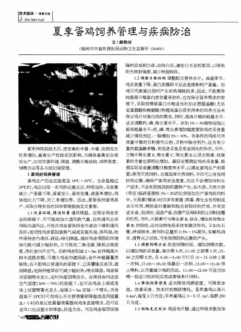 夏季蛋鸡饲养管理与疾病防治