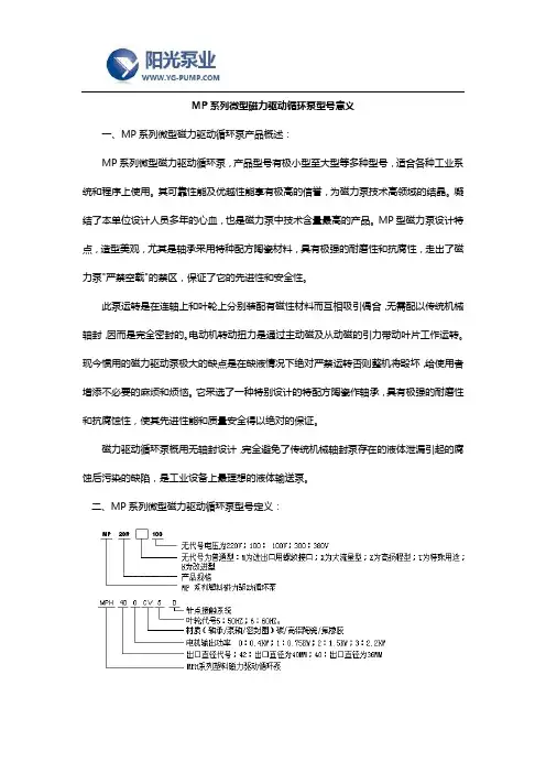 MP系列微型磁力驱动循环泵型号意义